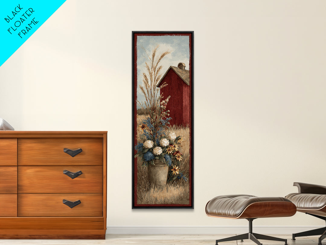 Dog Resting Beside a Porch Flower Pot Framed Canvas Print, Country Art, French Country Decor, Farmhouse Decor, Country, COU-1x3-58