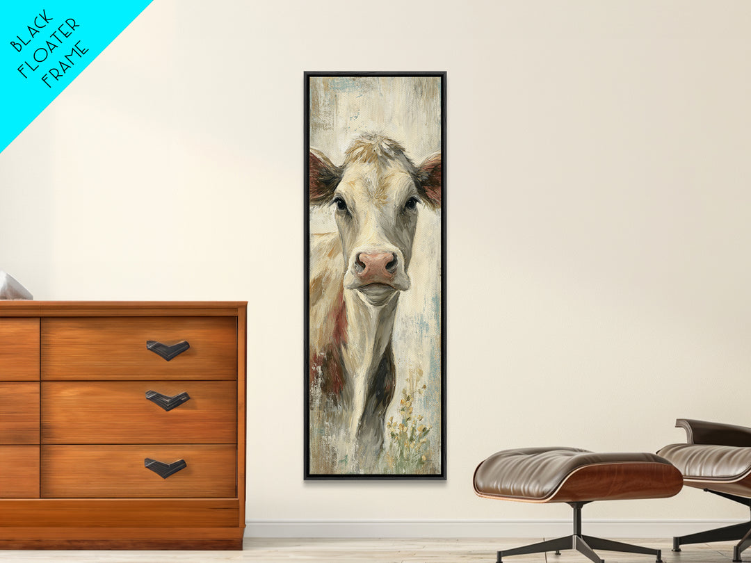 Cow Portrait with Gentle Farmhouse Personality Framed Canvas Print, Country Art, Digital Wall Art, Farmhouse Decor, Country, COU-1x3-64