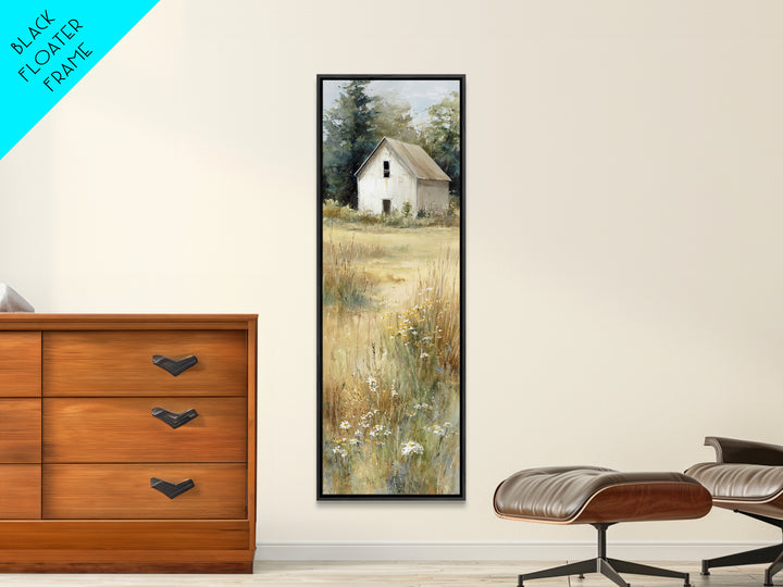 White Farmhouse Surrounded by Tall Grass Framed Canvas Print, Country Art, Gallery Wall Art, Farmhouse Decor, Fine Art, Country, COU-1x3-70