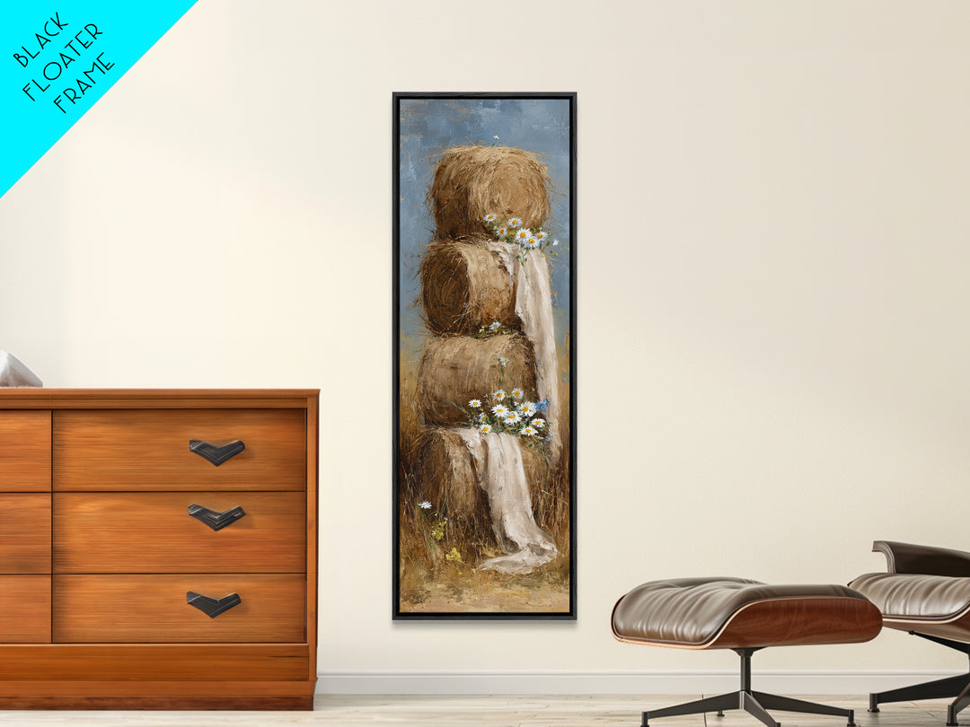 Hay Bales in Late Afternoon Sun Framed Canvas Print, Country Art, Fine Art Print, Farmhouse Decor, Fine Art, Country, COU-1x3-8