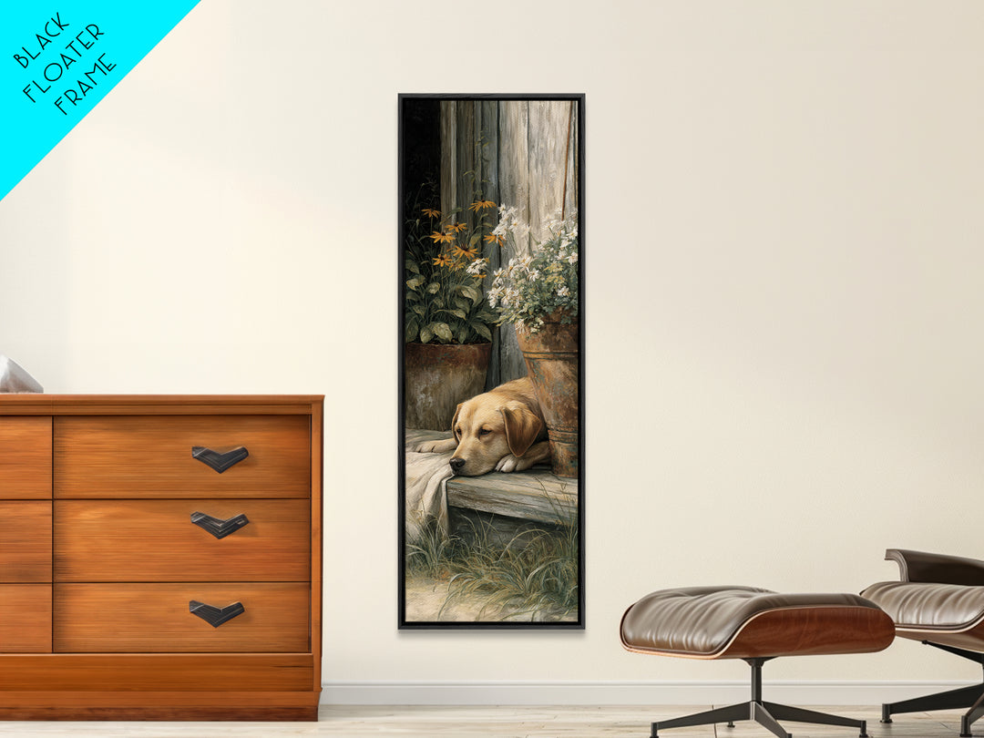 Dog Resting Beside a Porch Flower Pot Canvas Print, Country Art, Gallery Decor, Farmhouse Decor, Fine Art, Country, COU-1x3-82