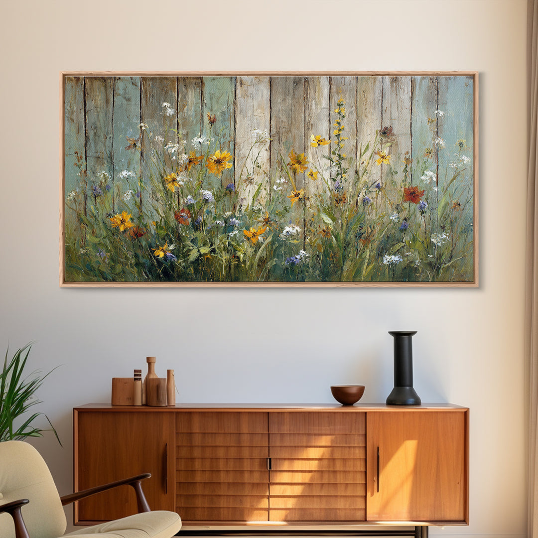 Wildflower Meadow Beside an Old Fence Canvas Print, Country Art, Statement Artwork, Farmhouse Decor, Fine Art, Country, COU-2x1-22