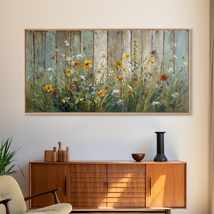 Wildflower Meadow Beside an Old Fence Canvas Print, Country Art, Statement Artwork, Farmhouse Decor, Fine Art, Country, COU-2x1-22