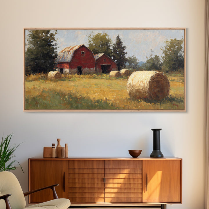 Hay Bales in Late Afternoon Sun Framed Canvas Print, Country Art, Home Decor, Farmhouse Decor, Fine Art, Country, Printable Art, COU-2x1-40