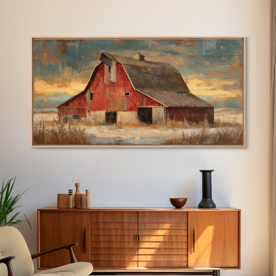 Rustic Barn Silhouette Canvas Print, Country Art, Large Wall Art, Farmhouse Decor, Oil Painting, Country, Eclectic Wall Art, COU-2x1-47
