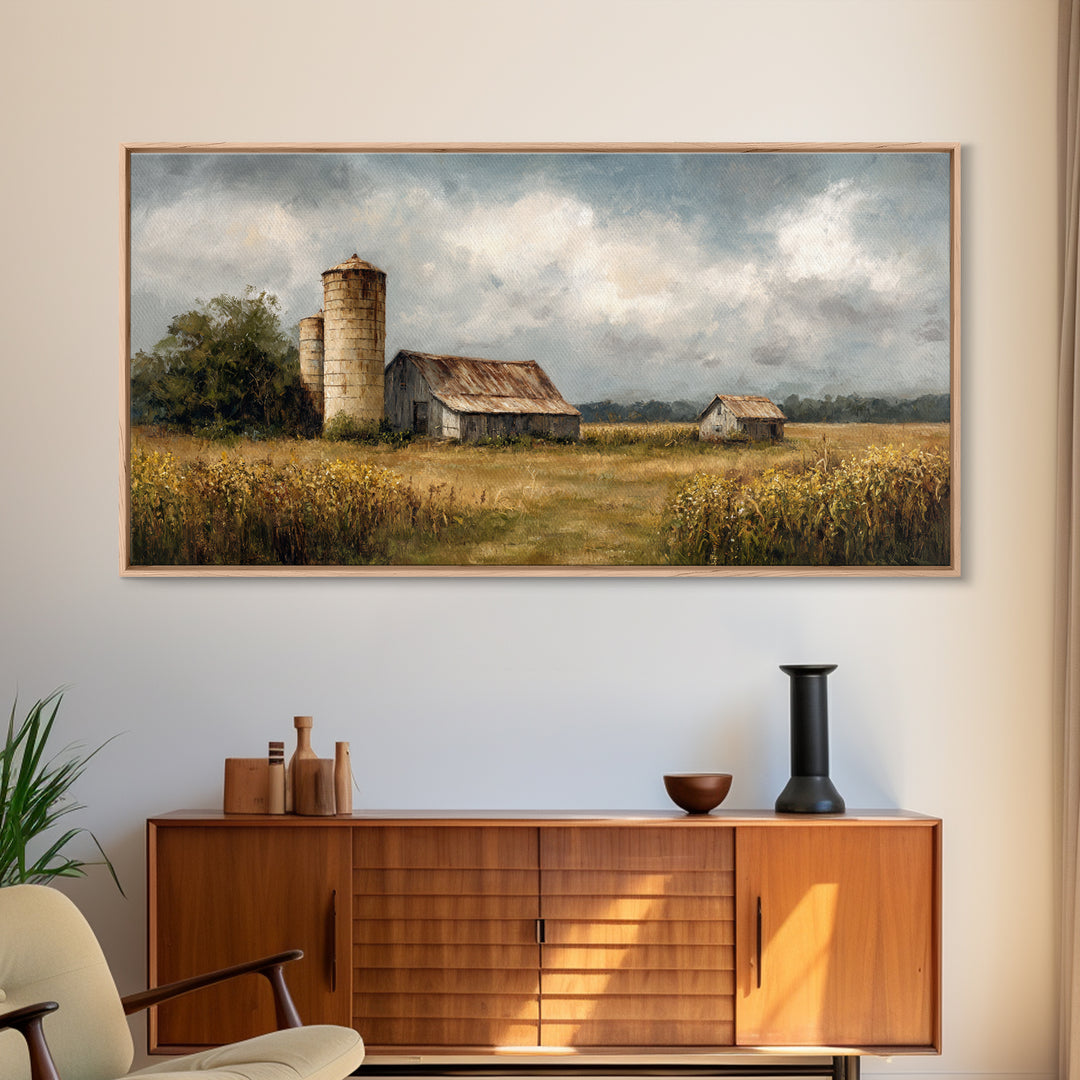 Cornfield under Dramatic Summer Clouds Framed Canvas Print, Country Art, Home Decor, Farmhouse Decor, Fine Art, Country, COU-2x1-86