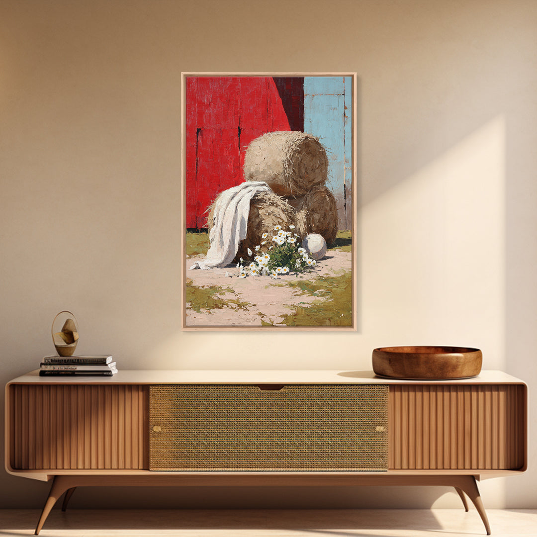 Hay Bales in Late Afternoon Sun Framed Canvas Print, Country Art, Luxury Decor, Farmhouse Decor, Fine Art, Country, COU-2x3-100