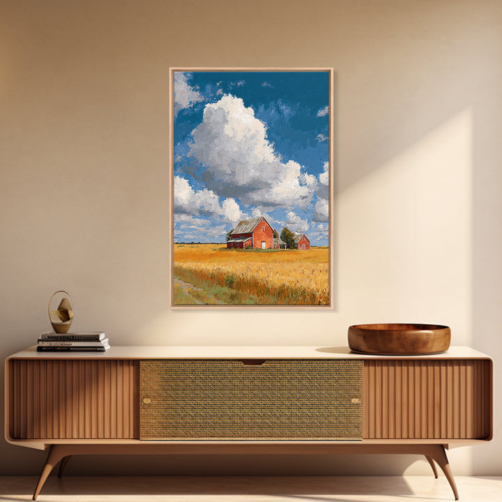 Cornfield under Dramatic Summer Clouds Framed Canvas Print, Country Art, Statement Artwork, Farmhouse Decor, Abstract Art, COU-2x3-2