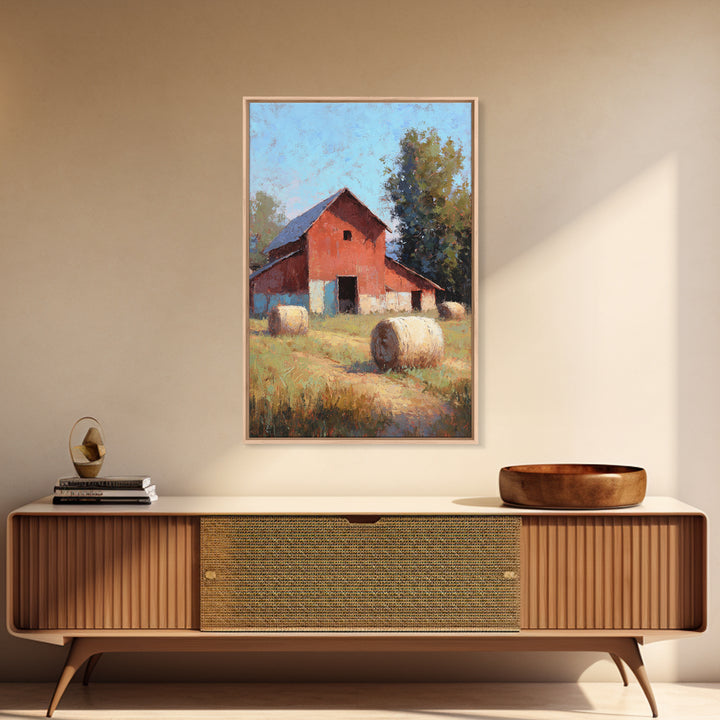Hay Bales in Late Afternoon Sun Framed Canvas Print, Country Art, Printable Art, Farmhouse Decor, Country, French Country, COU-2x3-28