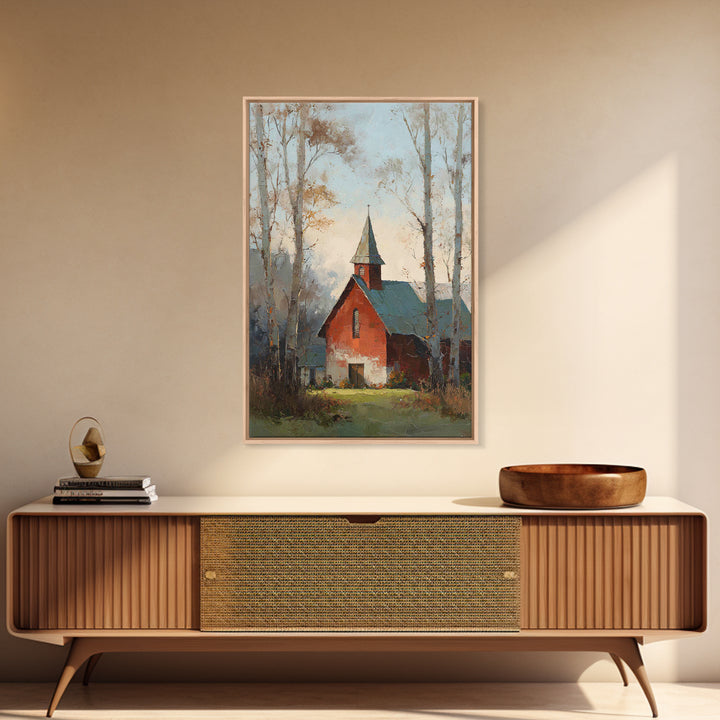 Country Church Steeple Beyond Trees Framed Canvas Print, Country Art, Gallery Wall Art, Farmhouse Decor, Fine Art, Country, COU-2x3-3