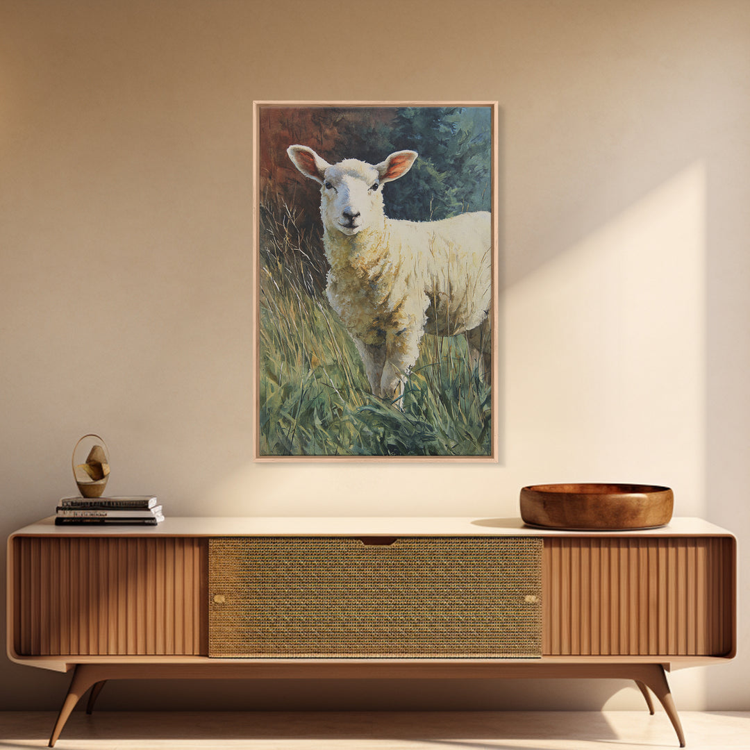 Watercolor Sheep in a Green Pasture Canvas Print, Country Art, Fine Art Print, Farmhouse Decor, Country, Digital Prints, COU-2x3-31