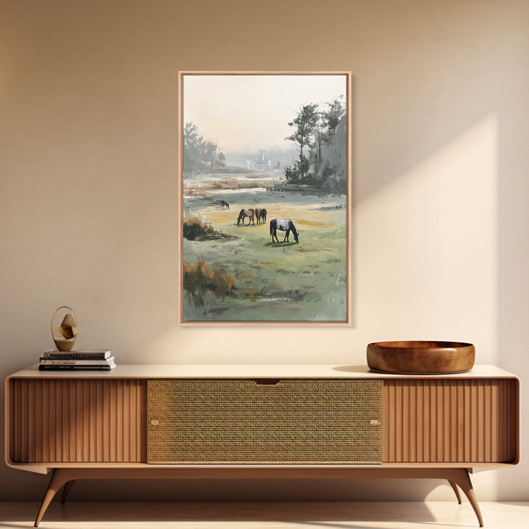 Rolling Pasture with Grazing Horses at Sunrise Canvas Print, Country Art, Original Painting, Farmhouse Decor, Country, COU-2x3-33