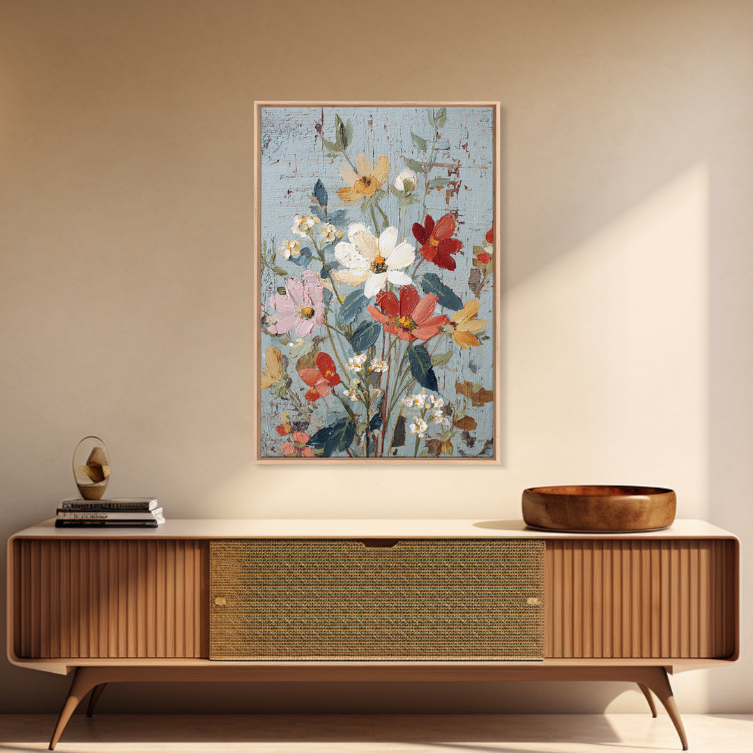 Wildflower Meadow Beside an Old Fence Framed Canvas Print, Country Art, Farmhouse Decor, Watercolor Art, Country, COU-2x3-34