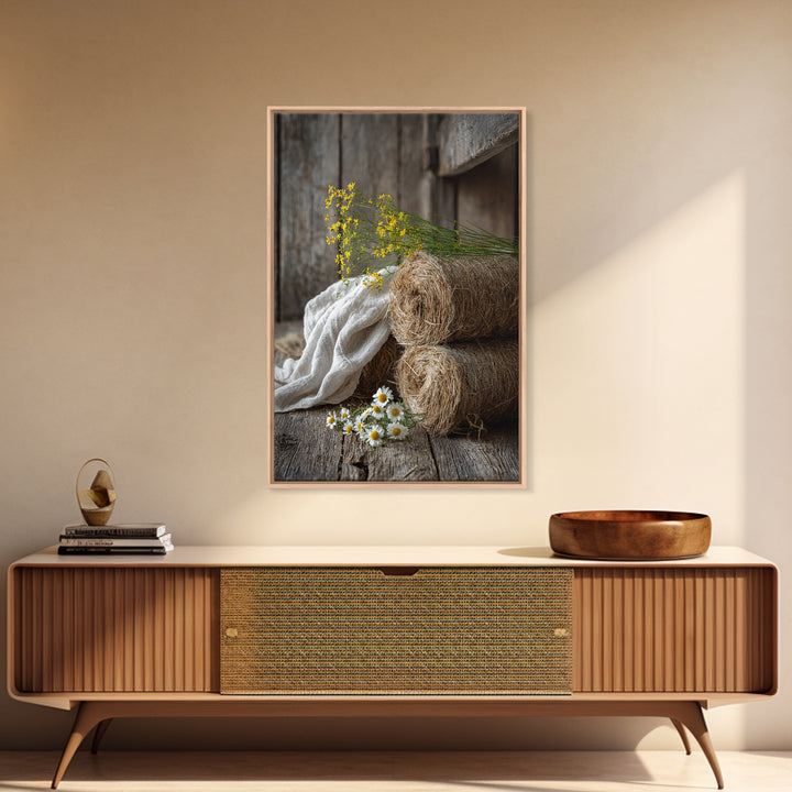Hay Bales in Late Afternoon Sun Framed Canvas Print, Country Art, Fine Art Print, Farmhouse Decor, Fine Art, Country, COU-2x3-4