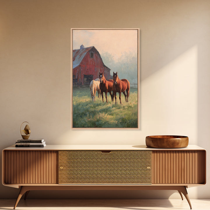 Rolling Pasture with Grazing Horses at Sunrise Canvas Print, Country Art, Printable Art, Farmhouse Decor, Oil Painting, Country, COU-2x3-57