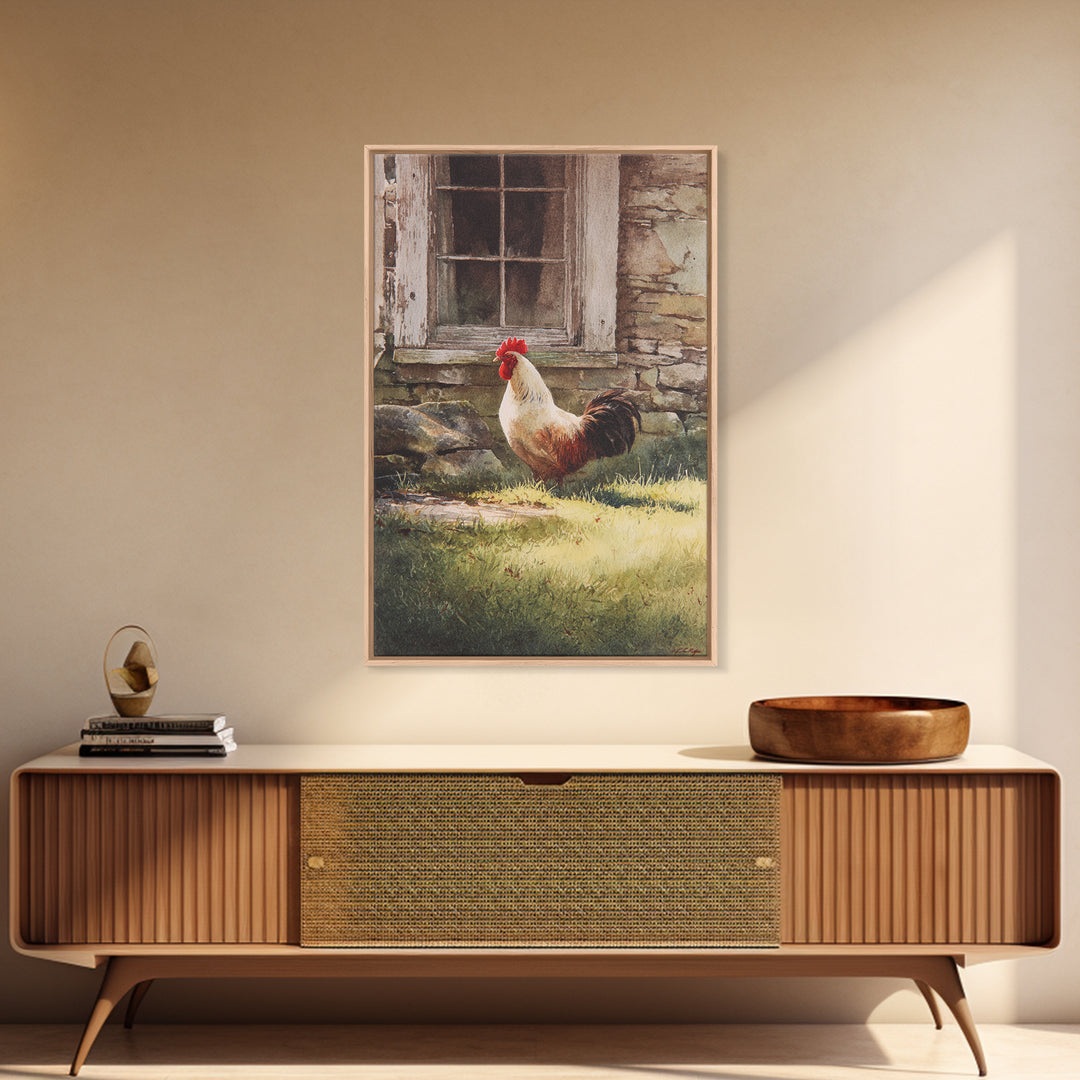 Rooster in Bold Folk Art Color Canvas Print, Country Art, Oil Painting, Farmhouse Decor, Fine Art, Country, Digital Art Prints, COU-2x3-61