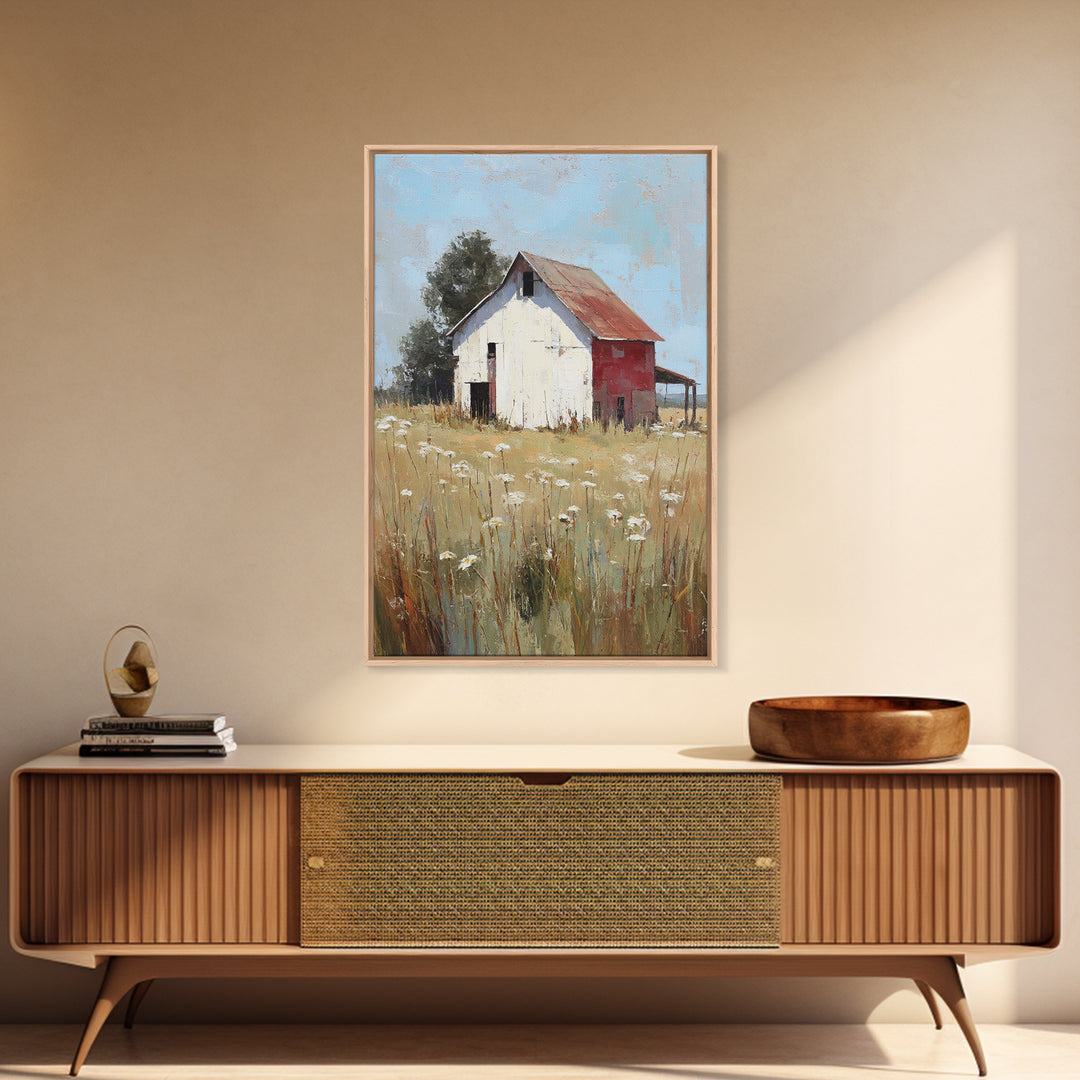 White Farmhouse Surrounded by Tall Grass Canvas Print, Country Art, Home Decor, Farmhouse Decor, Oil Painting, Country, COU-2x3-66