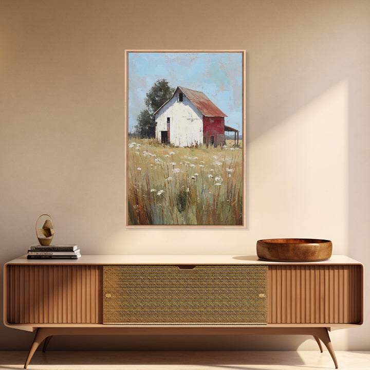 White Farmhouse Surrounded by Tall Grass Canvas Print, Country Art, Home Decor, Farmhouse Decor, Oil Painting, Country, COU-2x3-66