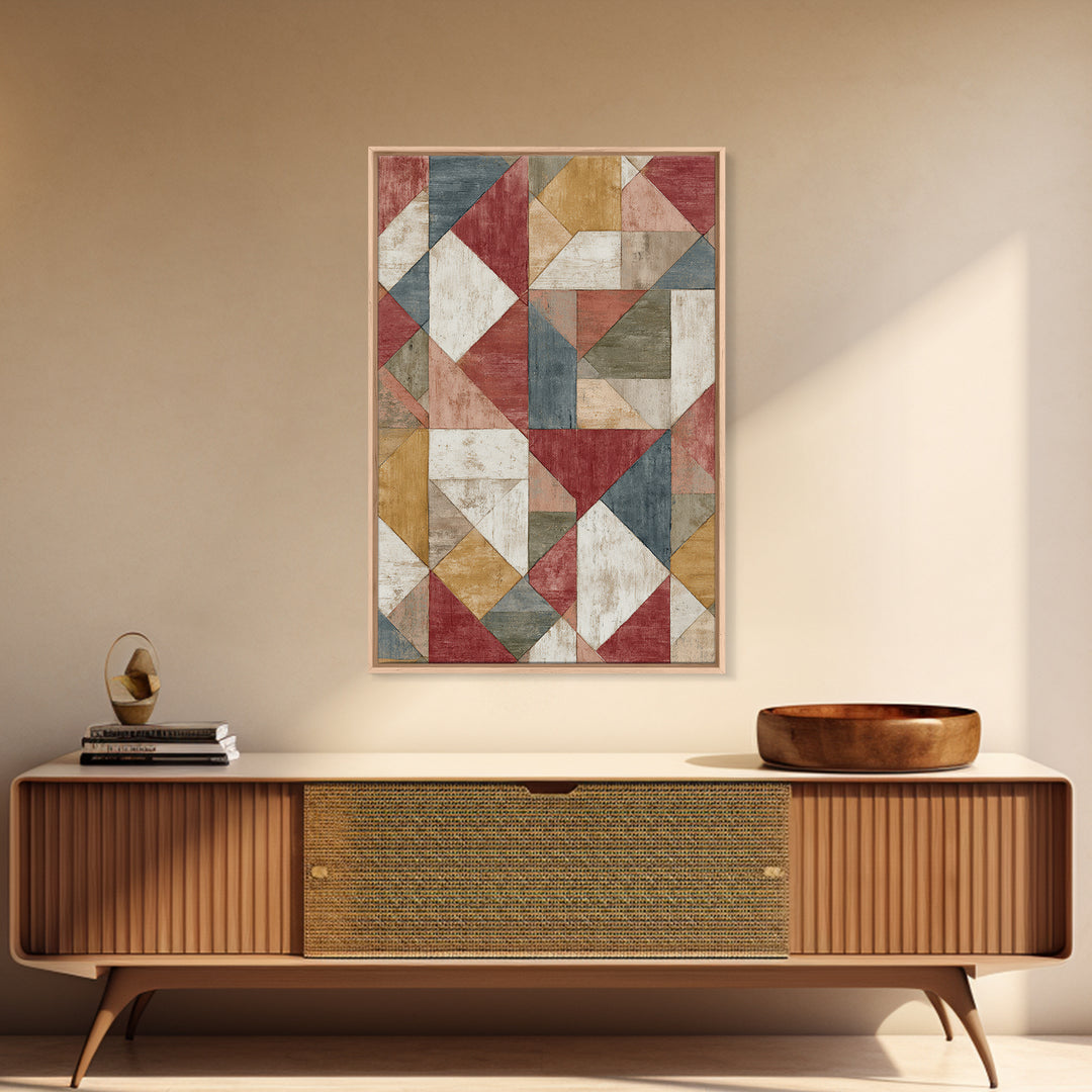 Quilt Geometric Folk Pattern Framed Canvas Print, Country Art, Original Painting, Farmhouse Decor, Fine Art, Country, COU-2x3-68