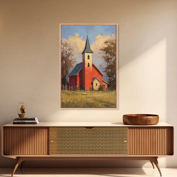 Country Church Steeple Beyond Trees Framed Canvas Print, Country Art, Printable Wall Art, Farmhouse Decor, Fine Art, Country, COU-2x3-75
