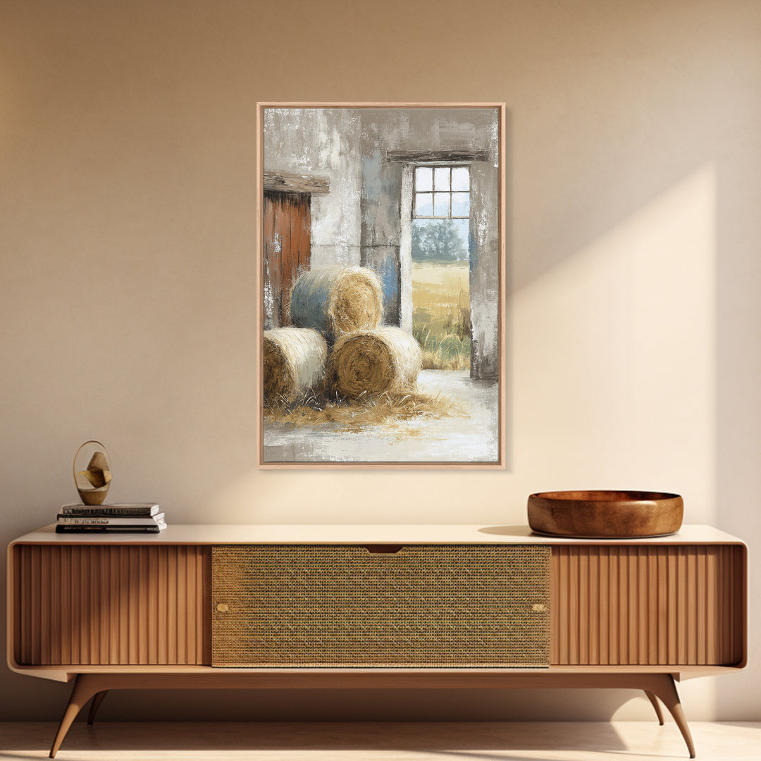 Hay Bales in Late Afternoon Sun Framed Canvas Print, Country Art, Farmhouse Decor, Fine Art, Country, Gallery Wall Art, COU-2x3-76