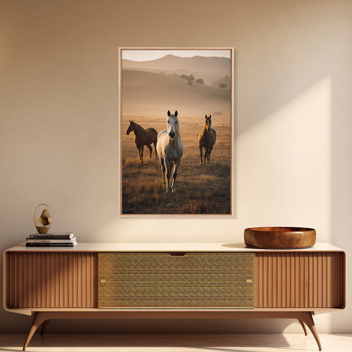 Rolling Pasture with Grazing Horses at Sunrise Canvas Print, Country Art, Printable Art, Farmhouse Decor, Oil Painting, Country, COU-2x3-81