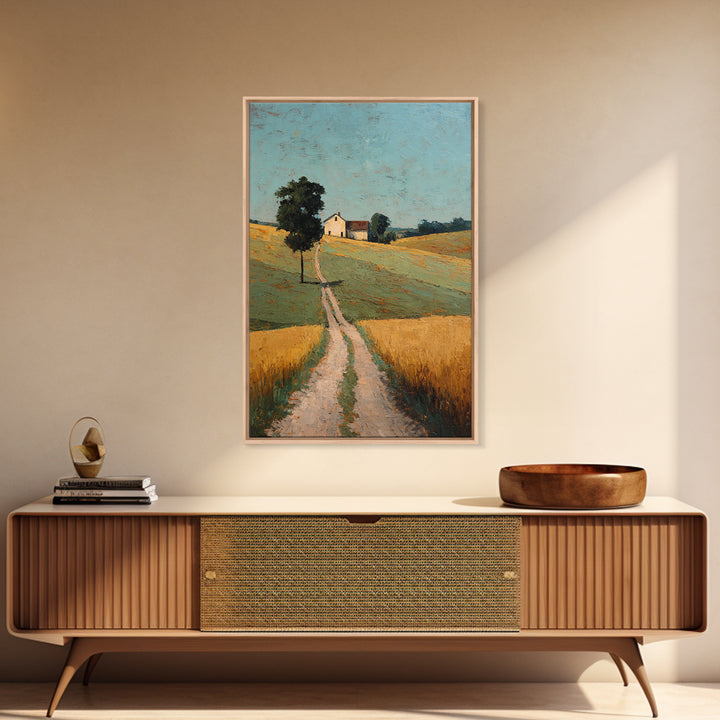 Country Road Disappearing into Green Hills Framed Canvas Print, Country Art, Farmhouse Decor, Country, Gallery Wall Art, COU-2x3-87