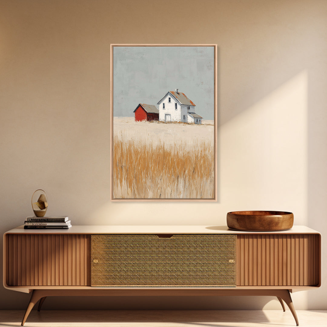 White Farmhouse Surrounded by Tall Grass Framed Canvas Print, Country Art, Printable Wall Art, Farmhouse Decor, Country, COU-2x3-90