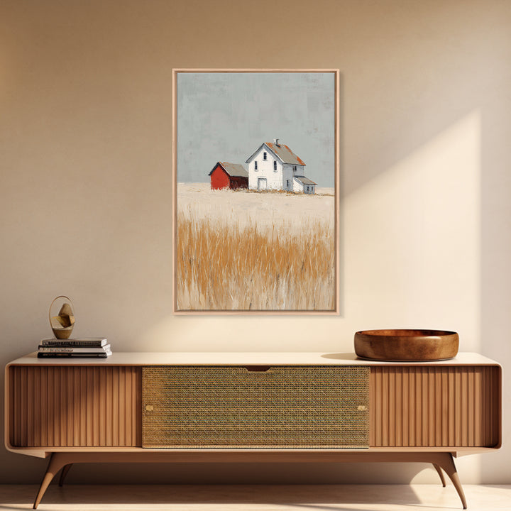 White Farmhouse Surrounded by Tall Grass Framed Canvas Print, Country Art, Printable Wall Art, Farmhouse Decor, Country, COU-2x3-90