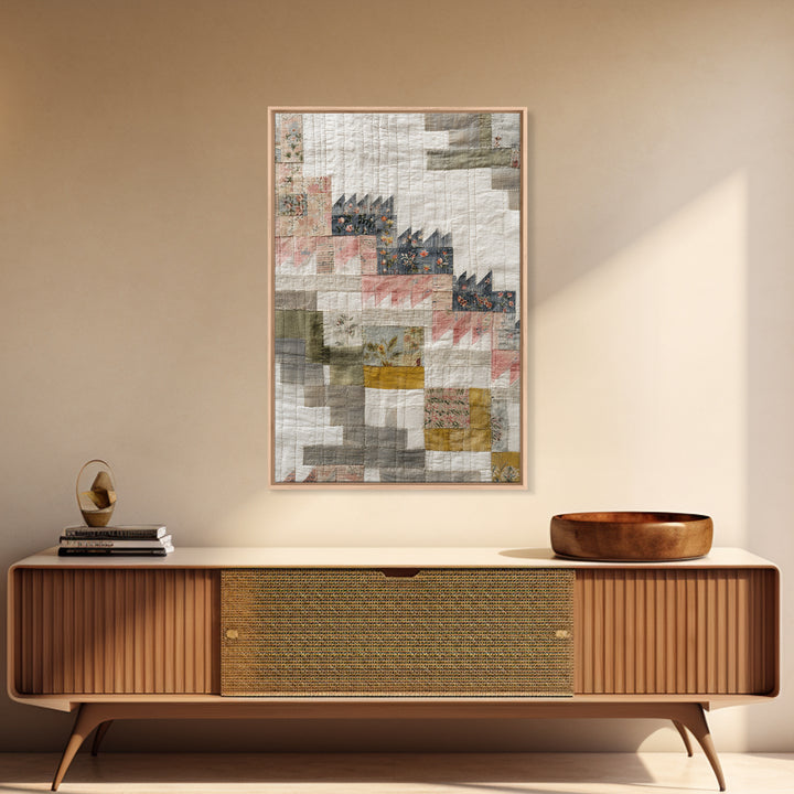 Quilt Geometric Folk Pattern Framed Canvas Print, Country Art, Gallery Decor, Farmhouse Decor, Fine Art, Country, COU-2x3-92