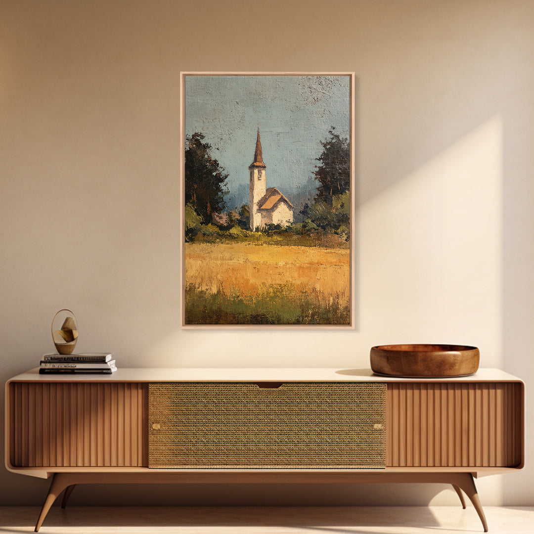 Country Church Steeple Beyond Trees Canvas Print, Country Art, Digital Print, Farmhouse Decor, Country, French Country Decor, COU-2x3-99