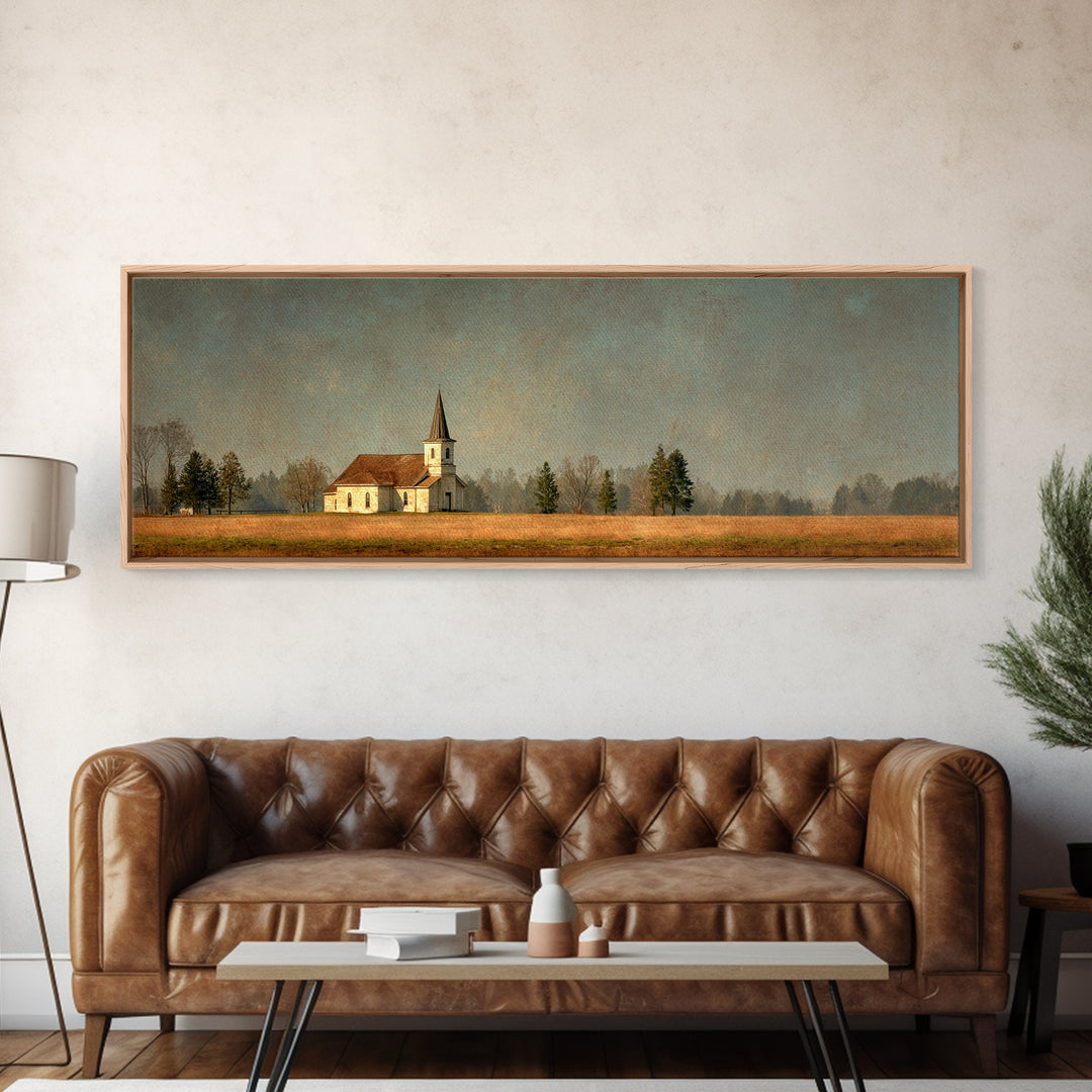 Country Church Steeple Beyond Trees Canvas Print, Country Art, Farmhouse Wall Art, Farmhouse Decor, Watercolor Art, Country, COU-3x1-11