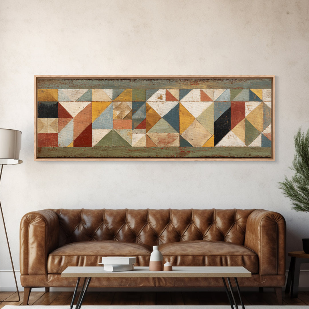 Quilt Geometric Folk Pattern Framed Canvas Print, Country Art, Gallery Wall Art, Farmhouse Decor, Abstract Art, Country, COU-3x1-28