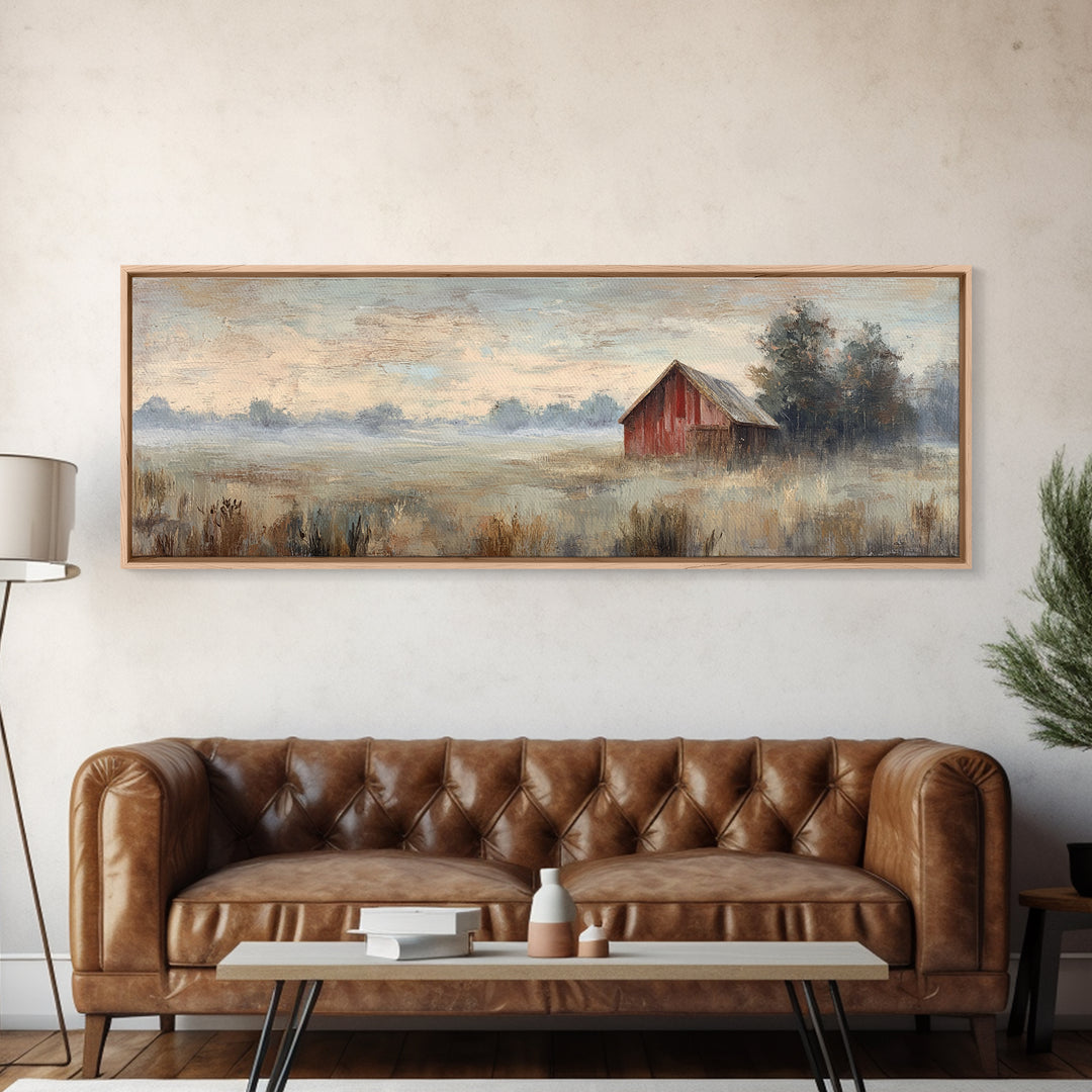 Deer Crossing a Misty Morning Field Canvas Print, Country Art, Gallery Decor, Farmhouse Decor, Fine Art, Country, COU-3x1-3