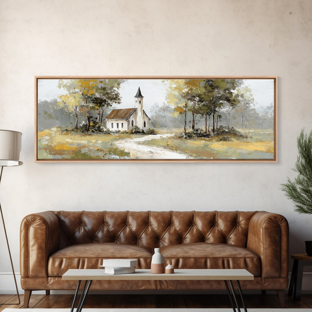 Country Church Steeple Beyond Trees Canvas Print, Country Art, Luxury Decor, Farmhouse Decor, Fine Art, Country, COU-3x1-35