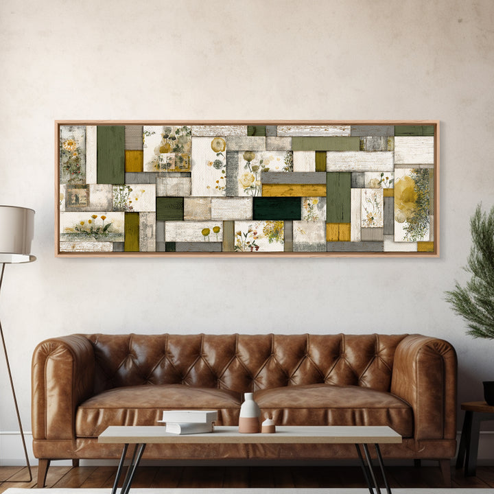 Quilt Geometric Folk Pattern Canvas Print, Country Art, Floral Wall Art, Farmhouse Decor, Abstract Art, Country, Fine Art Print, COU-3x1-4