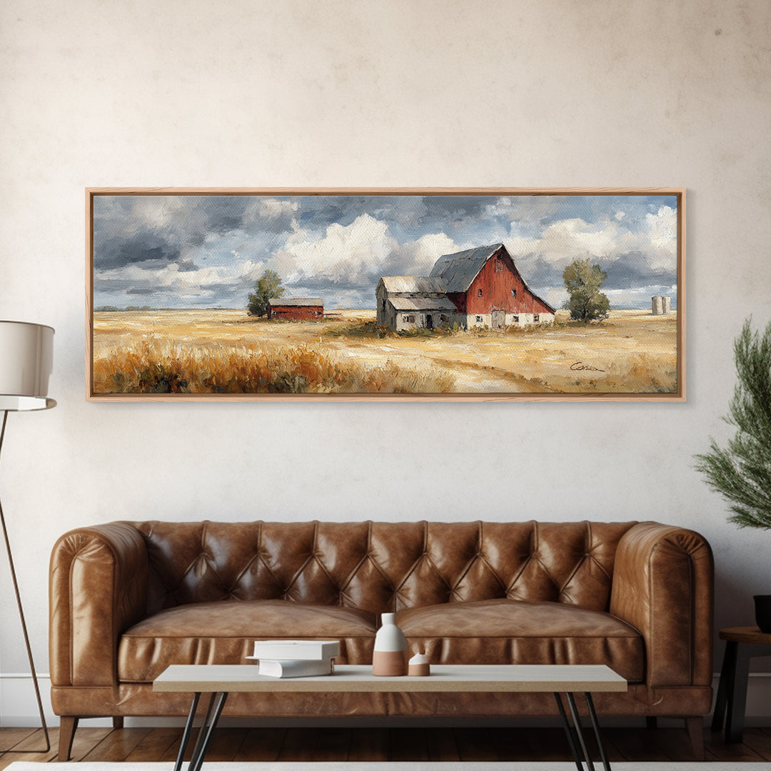 Cornfield under Dramatic Summer Clouds Framed Canvas Print, Country Art, Digital Print, Farmhouse Decor, Fine Art, Country, COU-3x1-58