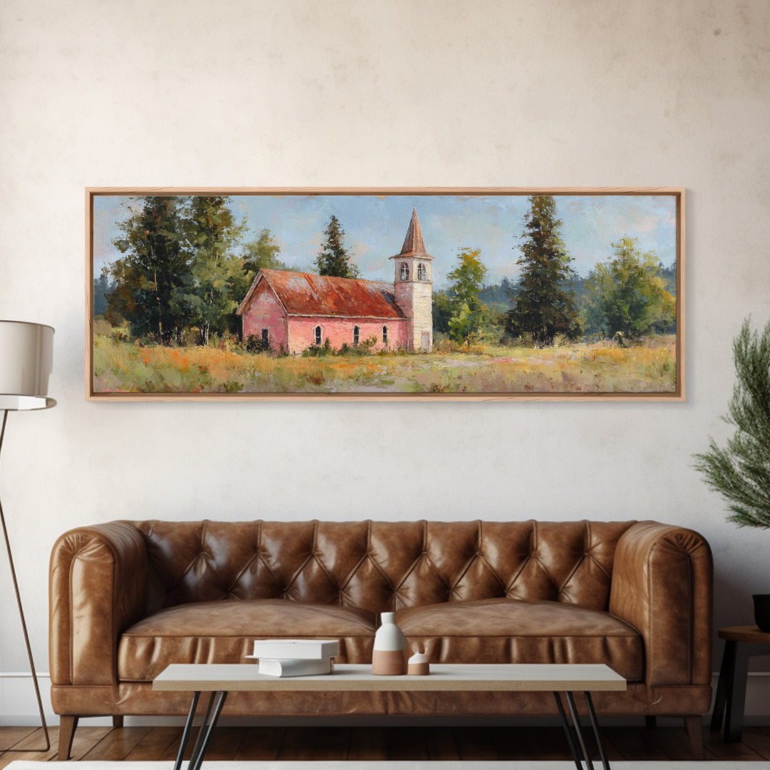 Country Church Steeple Beyond Trees Framed Canvas Print, Country Art, Wall Art, Farmhouse Decor, Fine Art, Country, COU-3x1-59