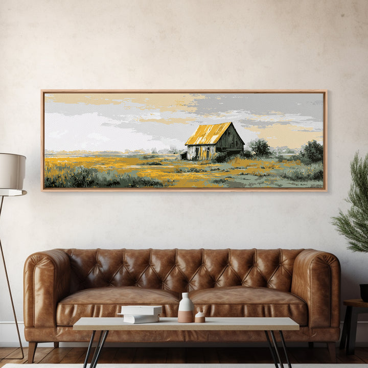 Rustic Barn Silhouette Framed Canvas Print, Country Art, Farmhouse Decor, Abstract Art, Country, Farmhouse Wall Decor, COU-3x1-67