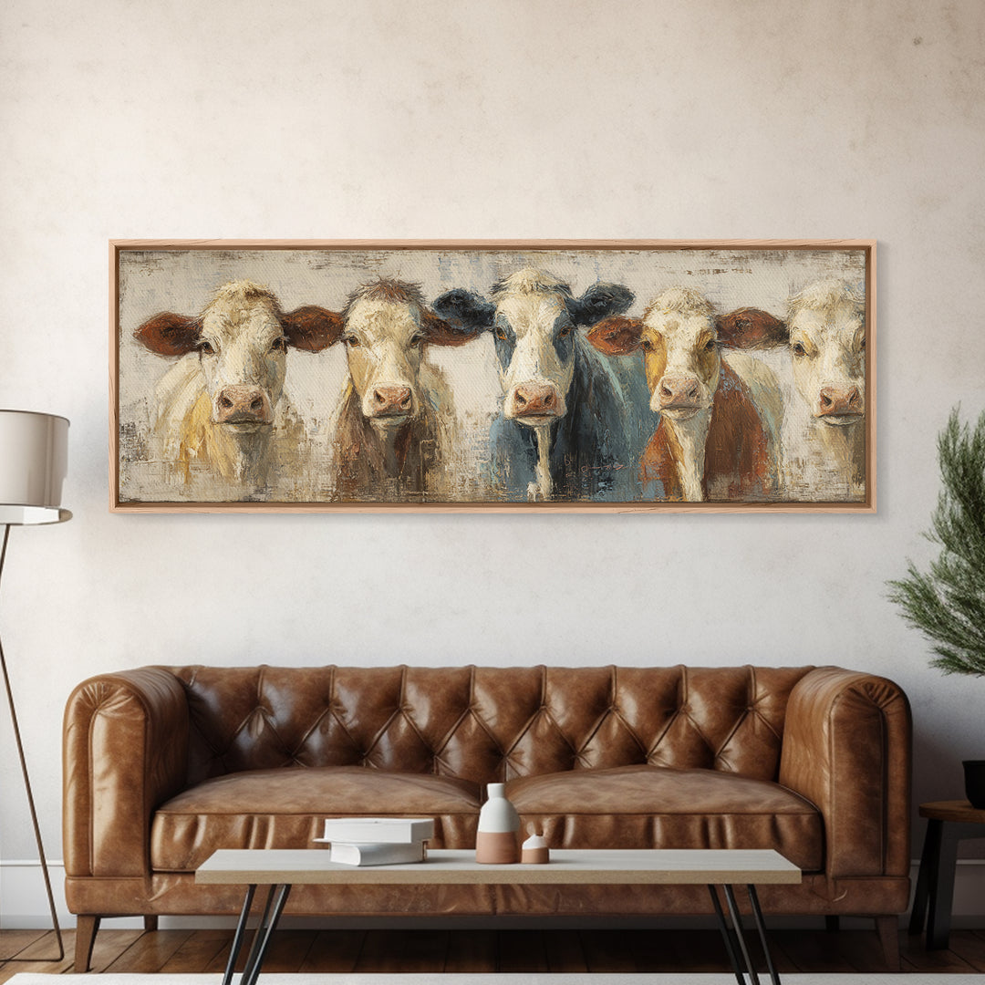 Cow Portrait with Gentle Farmhouse Personality Framed Canvas Print, Country Art, Contemporary Art, Farmhouse Decor, Country, COU-3x1-68