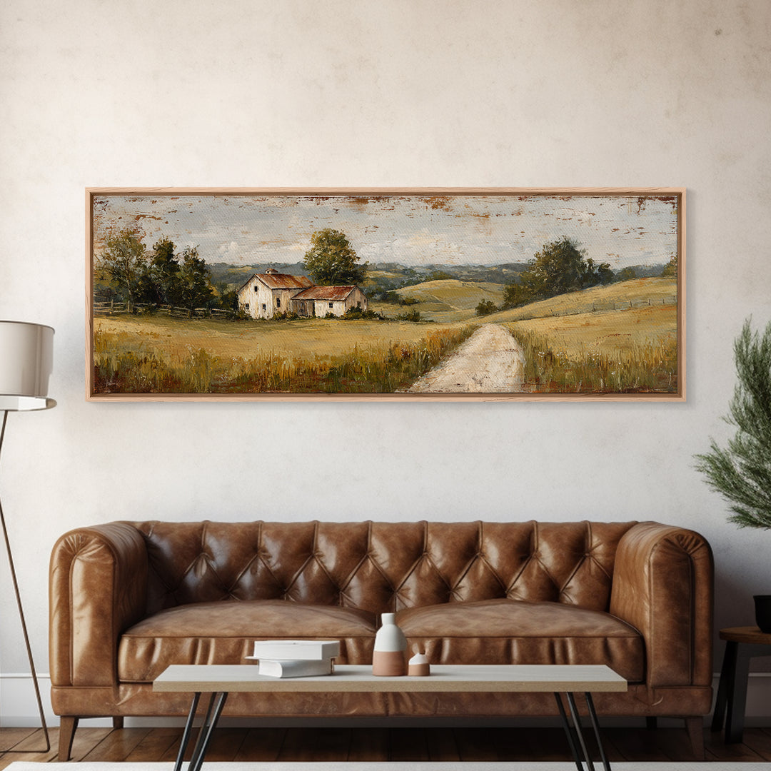 Country Road Disappearing into Green Hills Canvas Print, Country Art, Oil Painting, Farmhouse Decor, Fine Art, Country, COU-3x1-71