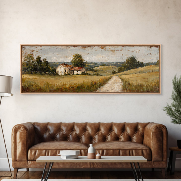 Country Road Disappearing into Green Hills Canvas Print, Country Art, Oil Painting, Farmhouse Decor, Fine Art, Country, COU-3x1-71