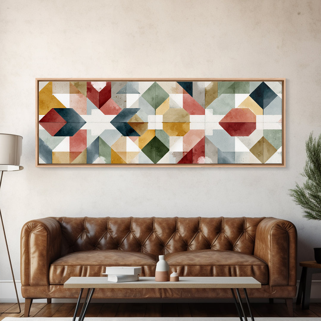 Quilt Geometric Folk Pattern Canvas Print, Country Art, Home Decor, Farmhouse Decor, Fine Art, Country, Printable Art, COU-3x1-76