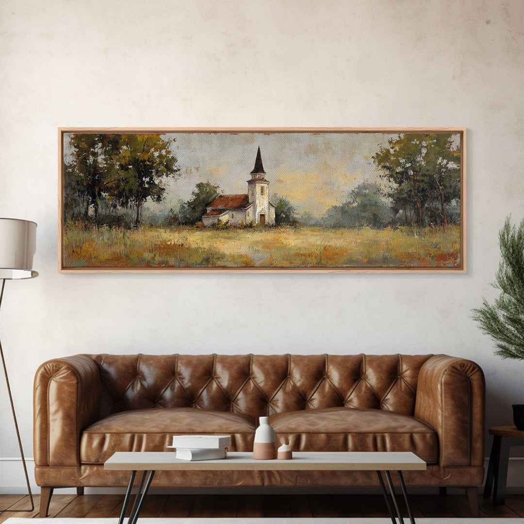 Country Church Steeple Beyond Trees Canvas Print, Country Art, Art Print, Farmhouse Decor, Country, Watercolor Painting, COU-3x1-83