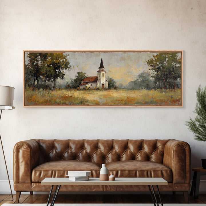 Country Church Steeple Beyond Trees Canvas Print, Country Art, Art Print, Farmhouse Decor, Country, Watercolor Painting, COU-3x1-83