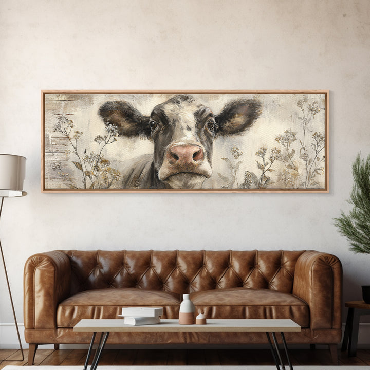 Cow Portrait with Gentle Farmhouse Personality Canvas Print, Country Art, Art Prints, Farmhouse Decor, Fine Art, Country, COU-3x1-92