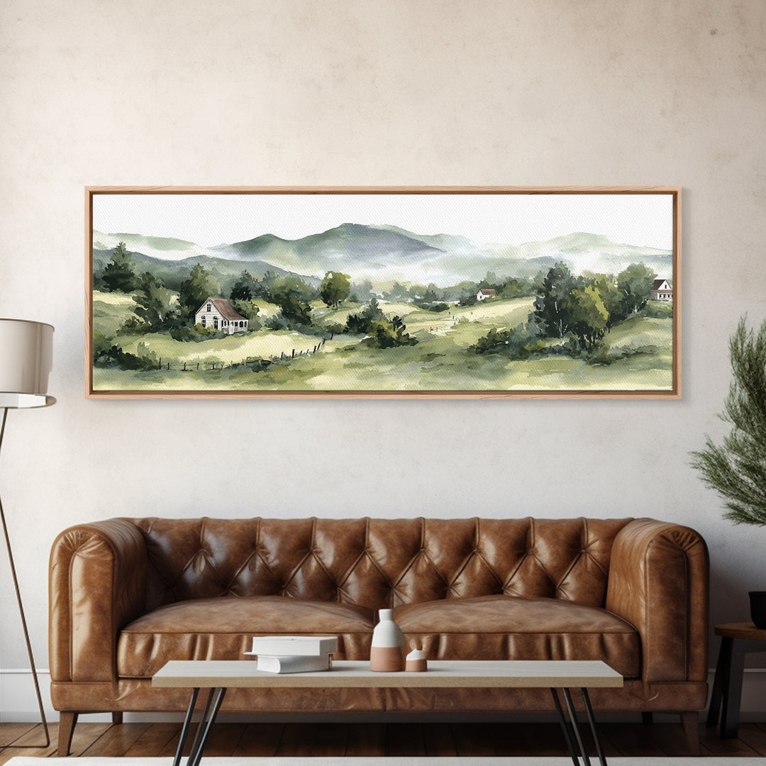 Country Road Disappearing into Green Hills Canvas Print, Country Art, Textured Painting, Farmhouse Decor, Oil Painting, Country, COU-3x1-95
