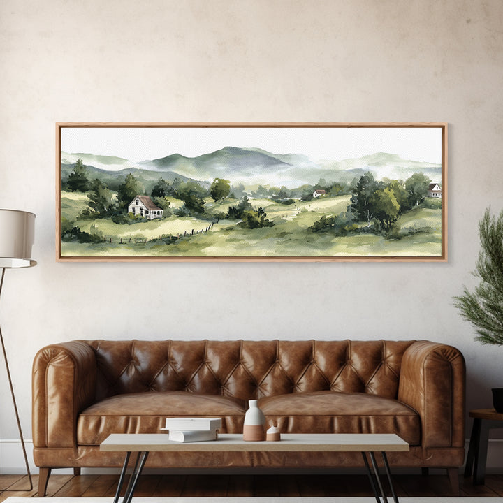 Country Road Disappearing into Green Hills Canvas Print, Country Art, Textured Painting, Farmhouse Decor, Oil Painting, Country, COU-3x1-95