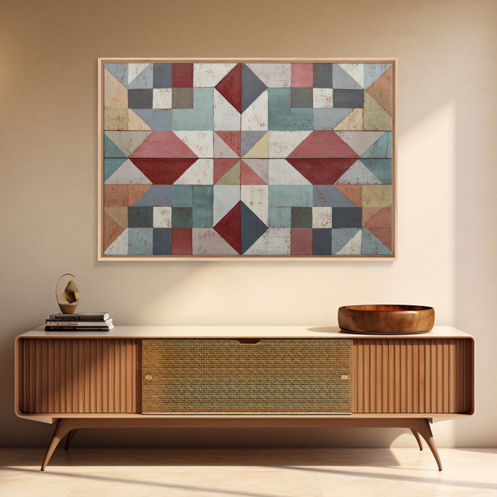 Quilt Geometric Folk Pattern Canvas Print, Country Art, Printable Art, Farmhouse Decor, Abstract Art, Country, French Country, COU-3x2-16