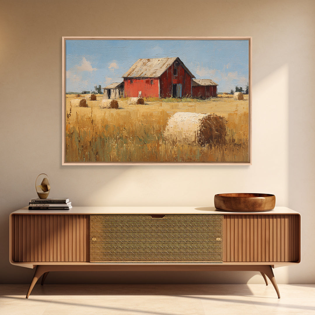 Hay Bales in Late Afternoon Sun Framed Canvas Print, Country Art, Farmhouse Decor, Fine Art, Country, Gallery Wall Art, COU-3x2-24